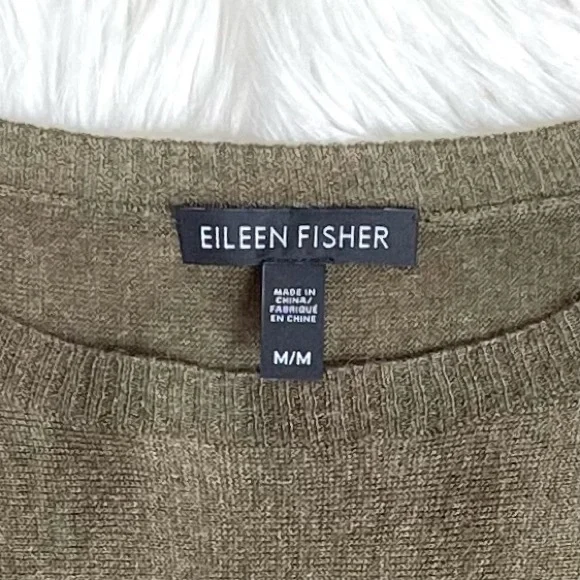 Eileen Fisher Olive Green Boxy High Low Sweater - Picture 7 of 9